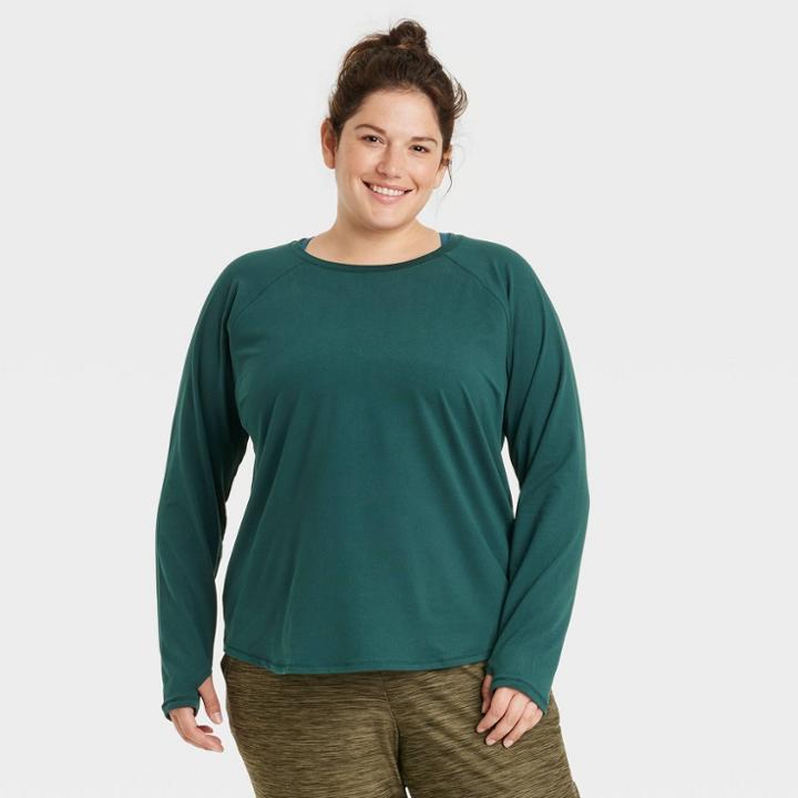 Women's Plus Size Long Sleeve Essential Crewneck T-shirt - All In Motion Emerald Green