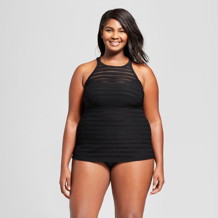 Women's Crochet High Neck Tankini - Ava & Viv Black