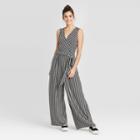 Women's Striped Sleeveless V-neck Wrap Knit Jumpsuit - Xhilaration Black/white