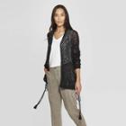 Women's Long Sleeve Open-front Cardigan With Side Ties - Knox Rose Black