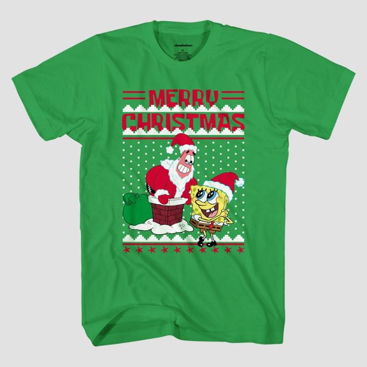 Men's Nickelodeon Spongebob Merry Christmas Short Sleeve Graphic T-shirt - Green