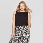 Women's Plus Size Crewneck Tank With Cross Over Shoulder - Ava & Viv Black