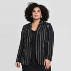 Women's Plus Size Striped Linen Blazer - A New Day Black