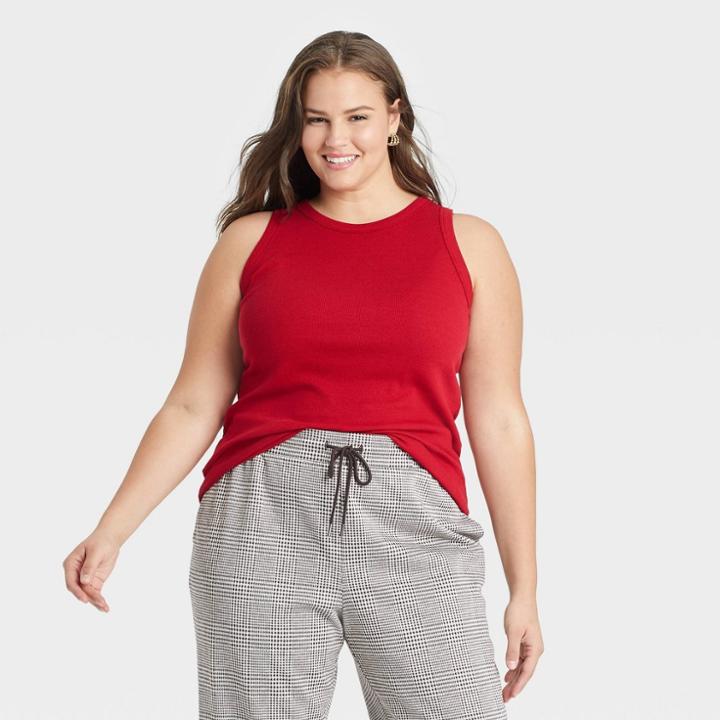 Women's Plus Size Ribbed Tank Top - A New Day Red