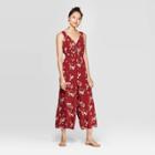 Women's Floral Print Sleeveless V-neck Smocked Waist Button Front Jumpsuit - Xhilaration Pomegranate L, Size: