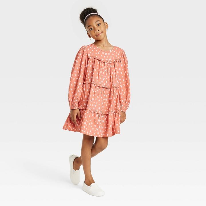 Girls' Long Sleeve Woven Dress - Cat & Jack Orange