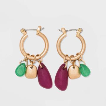 Semi-precious Quartz And Honey Topaz Worn Gold Hoop Earrings - Universal Thread Green