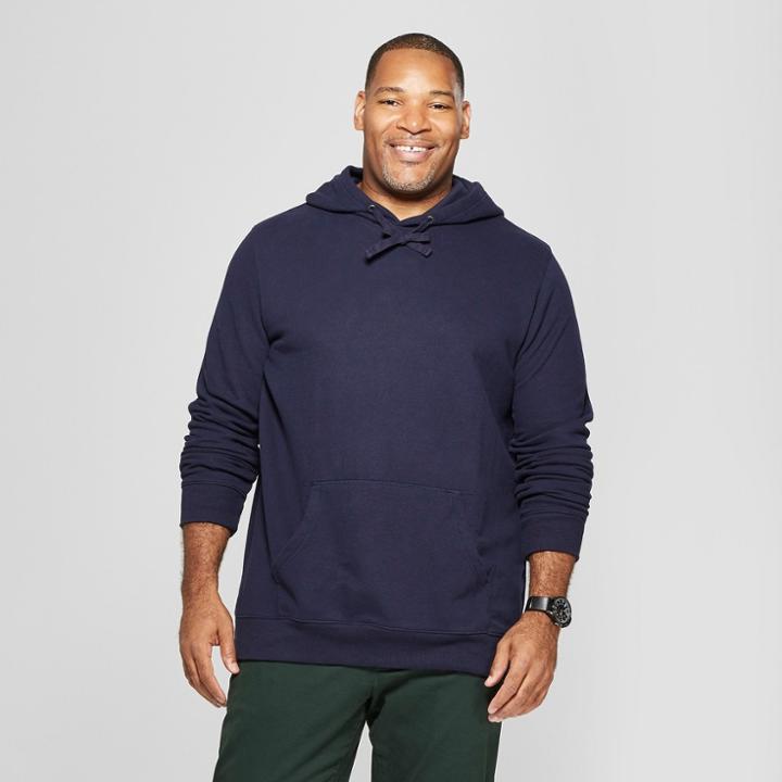 Men's Tall Regular Fit Long Sleeve Fleece Hooded Sweatshirt - Goodfellow & Co Xavier Navy