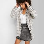 Women's Plaid Long Sleeve Collared Oversized Button-down Flannel Shirt - Wild Fable Black/gray
