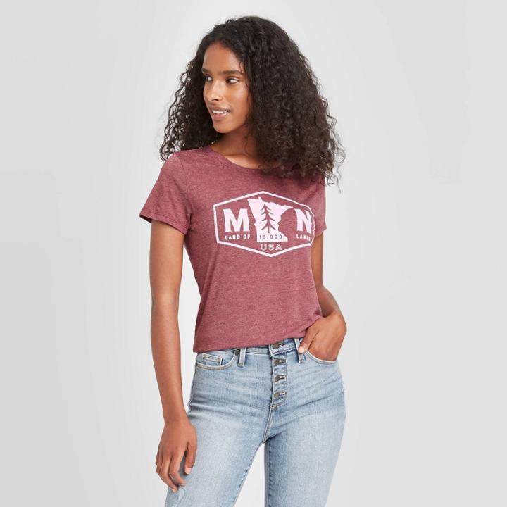 Women's Short Sleeve Minnesota Badge Graphic T-shirt - Awake Burgundy