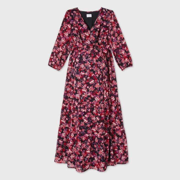 3/4 Sleeve Chiffon Tiered Woven Maternity Dress - Isabel Maternity By Ingrid & Isabel Burgundy
