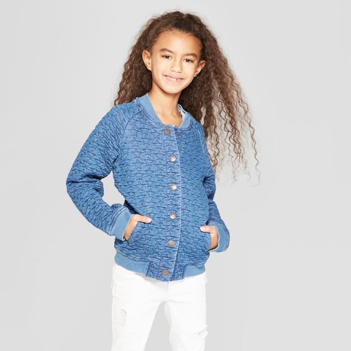 Girls' Quilted Denim Bomber Jacket - Cat & Jack Indigo