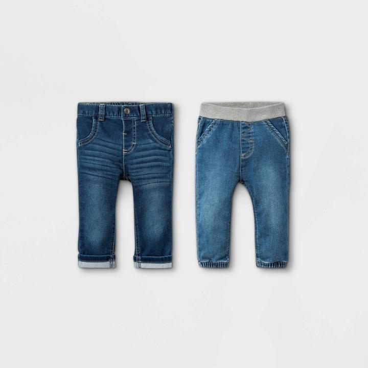 Baby Boys' 2pk Jeans - Cat & Jack Denim Blue Newborn