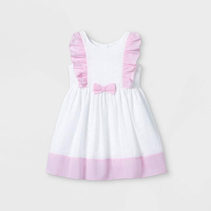 Mia & Mimi Toddler Girls' Lace Short Sleeve Dress With Bow - Pink/white