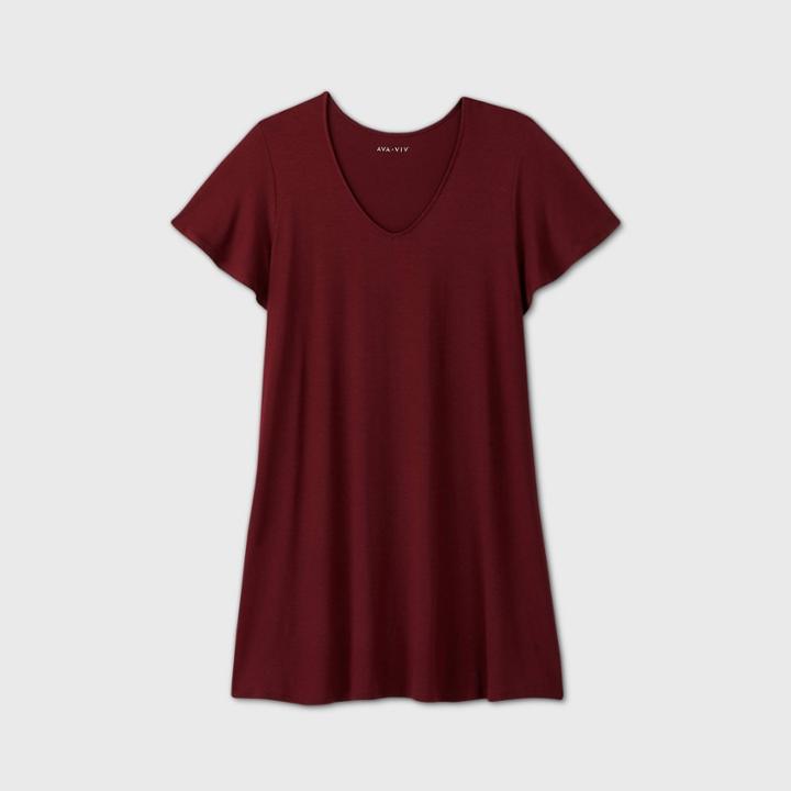 Women's Plus Size Short Sleeve A-line Dress - Ava & Viv Cabernet Red X, Women's