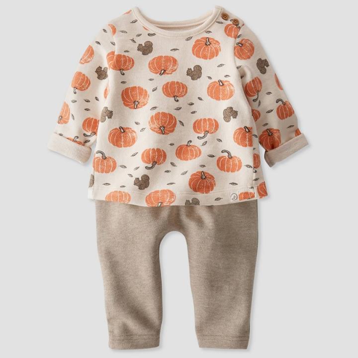 Baby 2pc Organic Cotton Pumpkin Top & Bottom Set - Little Planet By Carter's Orange/off-white