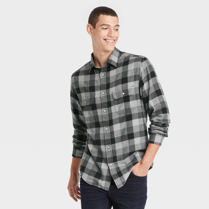 Men's Plaid Standard Fit Long Sleeve Button-down Shirt - Goodfellow & Co Charcoal Gray/plaid