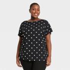 Women's Plus Size Polka Dot Short Sleeve Popover Blouse - Ava & Viv Black/white