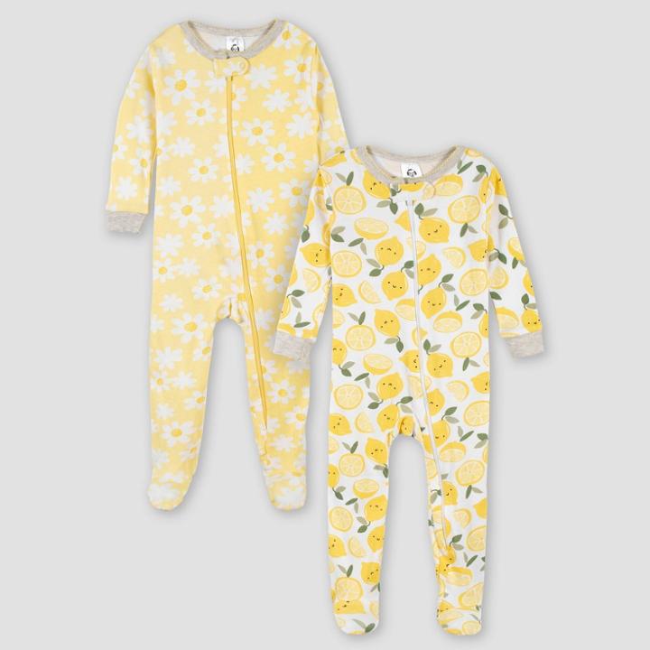 Gerber Baby Girls' 2pk Main Squeeze Snug Fit Footed Pajama - White