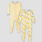 Gerber Baby Girls' 2pk Main Squeeze Snug Fit Footed Pajama - White