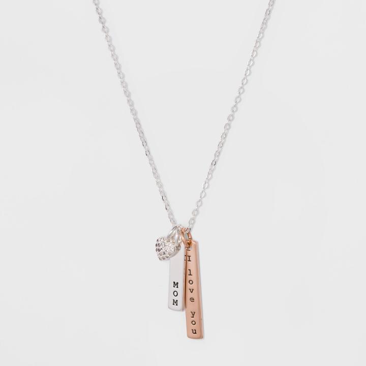 Distributed By Target Silver Plated Mom I Love You 3pc Necklace - Silver/rose Gold, Women's, Pink