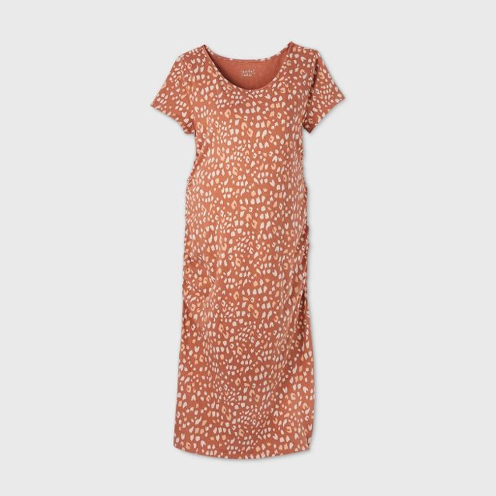 Animal Print Short Sleeve T-shirt Maternity Dress - Isabel Maternity By Ingrid & Isabel Brown