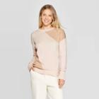 Women's Colorblock Long Sleeve Ribbed Cuff Crewneck Pullover Sweater - A New Day Cream/tan