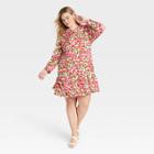 Women's Plus Size Puff Long Sleeve Dress - Who What Wear Cream Floral 1x, Ivory Floral