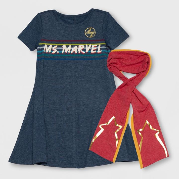 Girls' Ms. Marvel Short Sleeve Dress - Blue