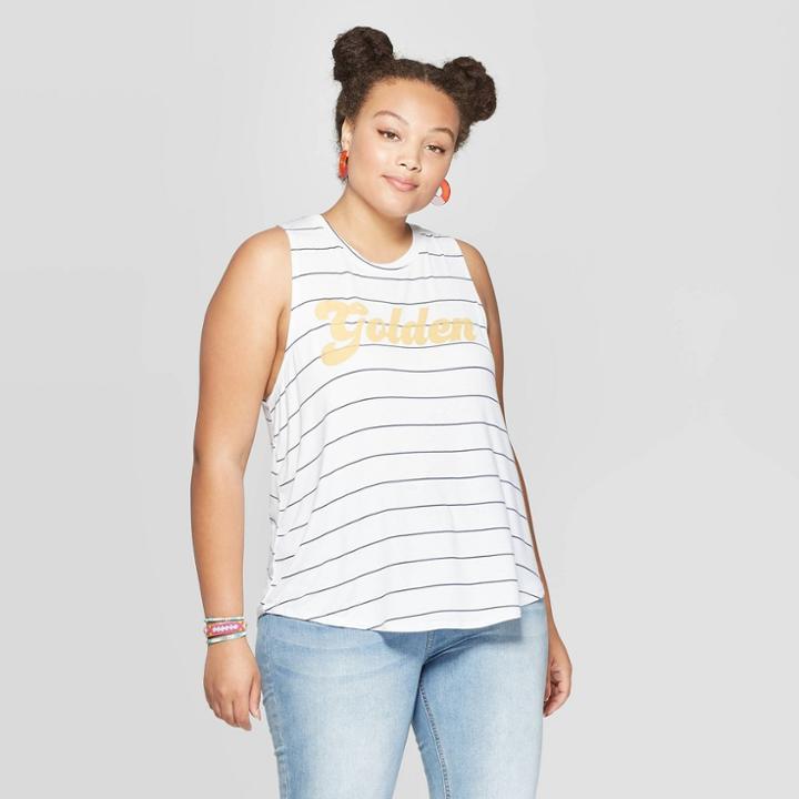 Women's Plus Size Striped Golden Graphic Tank Top - Grayson Threads (juniors') - White