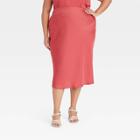 Women's Plus Size High-rise Midi Slip A-line Skirt - A New Day Dark Pink