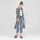 Women's Plaid Long Sleeve Duster Kimono Jacket - Soul Cake (juniors') Black/white