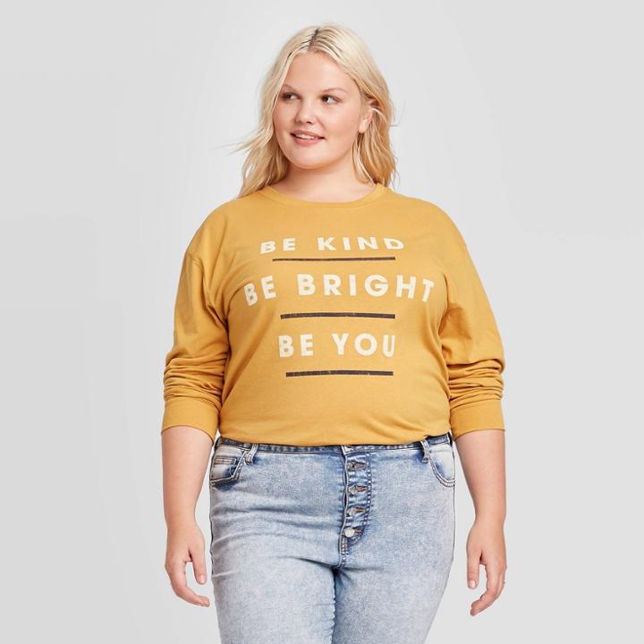 Women's Be Kind Be Right Be You Long Sleeve T-shirt - Zoe+liv (juniors') - Yellow 1x, Women's, Size: