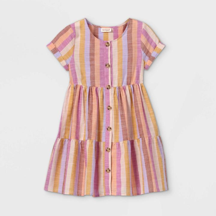 Girls' Button-front Woven Dress - Cat & Jack Pink/orange