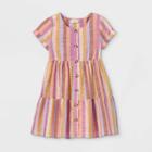 Girls' Button-front Woven Dress - Cat & Jack Pink/orange