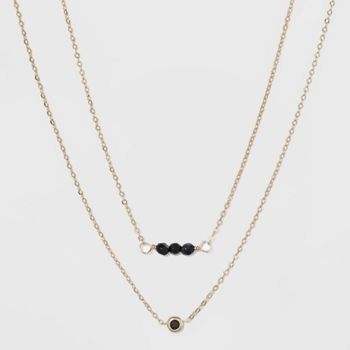 Silver Plated Spinel & Onyx Stone Duo Necklace - A New Day Black/gold, Girl's