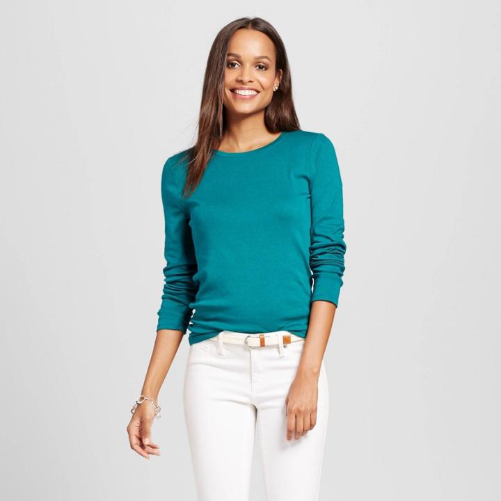 Women's Ultimate Long Sleeve Crew T-shirt - Merona Windward Green