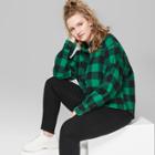 Women's Plus Size Long Sleeve Cropped Plaid Button-down - Wild Fable Forest Green