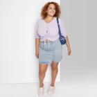 Women's Plus Size Notch Front Seamed Jean Mini Skirt - Wild Fable Light Wash