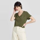 Women's Short Sleeve V-neck Cuff T-shirt - A New Day Green