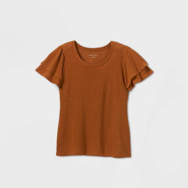Women's Plus Size Flutter Short Sleeve Linen Blouse - Ava & Viv Orange