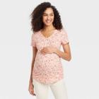 Short Sleeve V-neck Side Shirred Maternity T-shirt - Isabel Maternity By Ingrid & Isabel Apricot Orange Floral Print