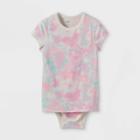 Girls' Adaptive Tie-dye Short Sleeve Bodysuit - Cat & Jack Almond Cream Xs, Brown/ivory