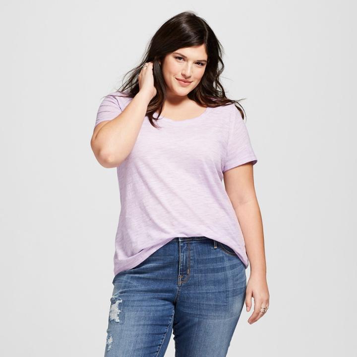 Women's Plus Size Scoop Neck Short Sleeve T-shirt - Ava & Viv Purple