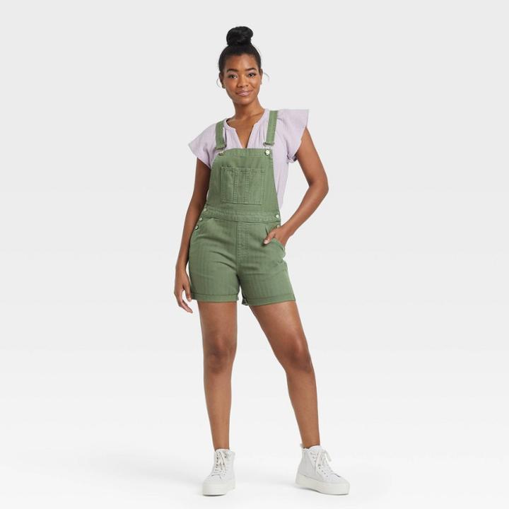 Women's Denim Boyfriend Shortalls - Universal Thread Green