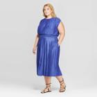 Target Women's Plus Size Short Sleeve Crewneck Pleated Cinched Waist Midi Dress - Prologue Blue