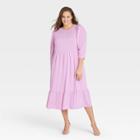 Women's Plus Size Floral Print Raglan Long Sleeve High Low Dress - Who What Wear Purple