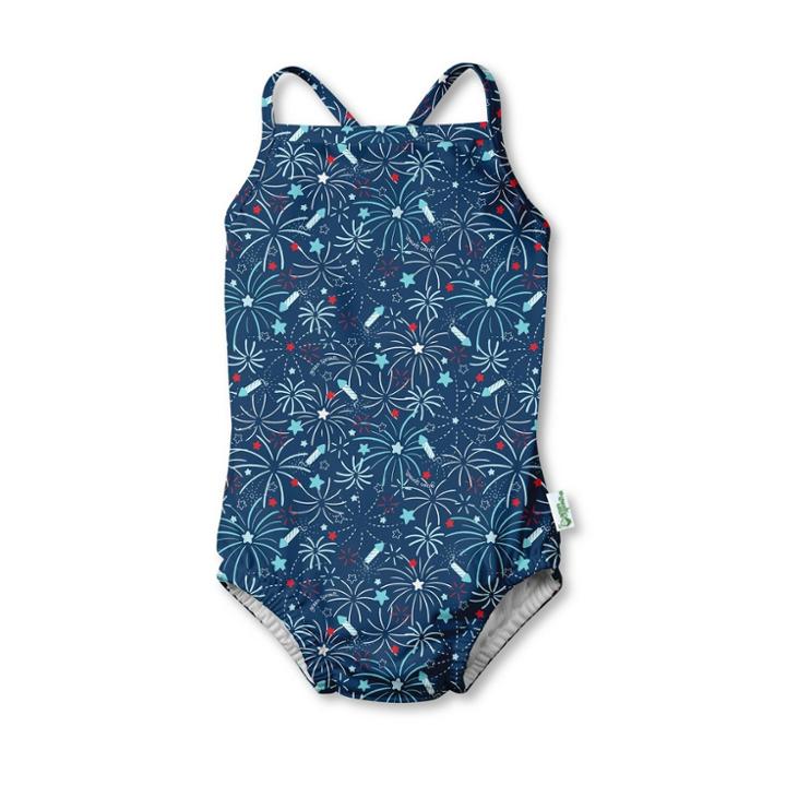 Green Sprouts Baby Girls' Fireworks One-piece Swimsuit With Built-in Absorbent Reusable Swim Diaper - Navy