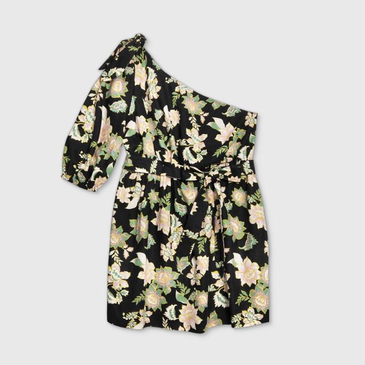 Women's Plus Size Floral Print Bishop Long Sleeve Dress - Who What Wear Black 1x, Women's,