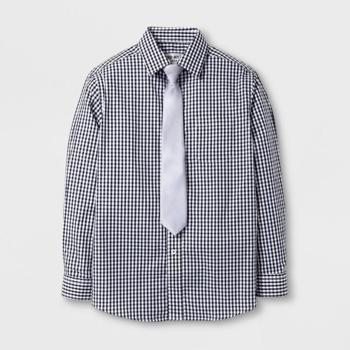 Wd·ny Black Boys' Long Sleeve Button Down Shirt With Tie Black L - Wd.ny Black